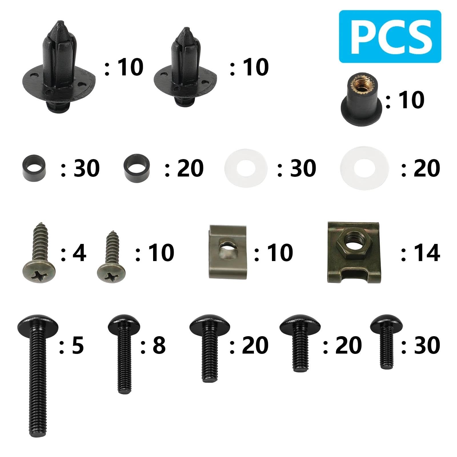 253PCS Verkleidungsbolzensatz Befestigungsclips Schraube Für MT03 MT07 MT09 YZF R1 R3 R6 R7 FZR400 600 750(Gold)