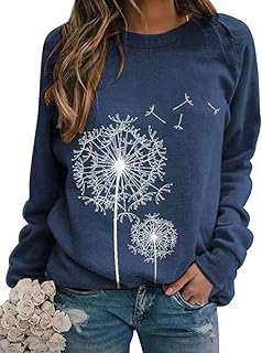 Dresswel Women Dandelion Print Sweatshirt Crew Neck Long Sle