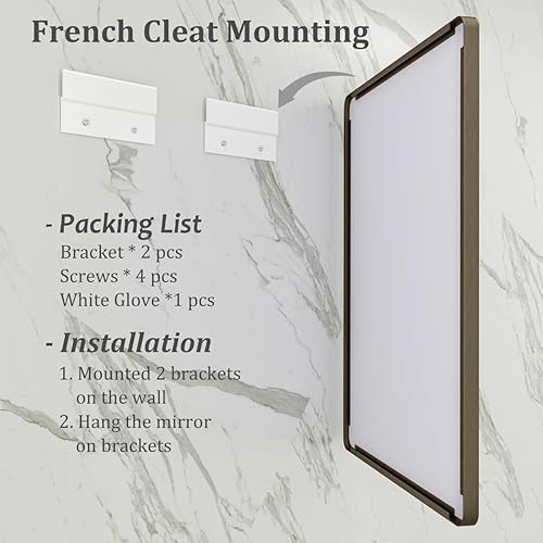 Miniatura 6 de Espejo de baño de bronce de 60 x 30 pulgadas para pared, espejo de tocador de baño con marco de bronce cepillado, espejo rectangular redondeado,