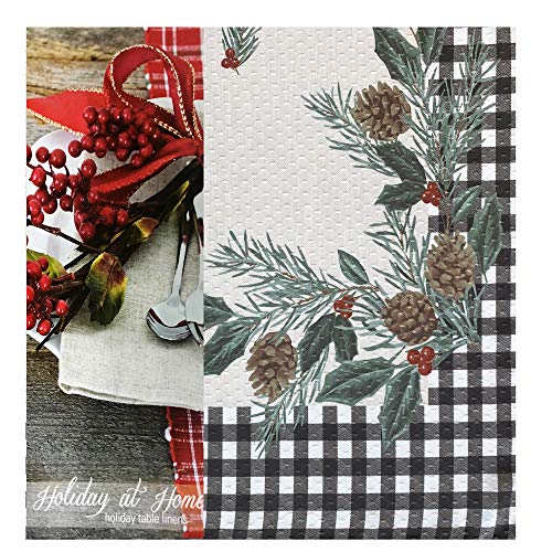 Lintex Festive Berry Black Plaid Country Rustic Bordered Christmas Tablecloth, Cottage Check And Holly Bordered Xmas And Holiday Print Easy Care Fabric Tablecloth, 60 Inch X 102 Inch Oblong/Rectangle #TOP1