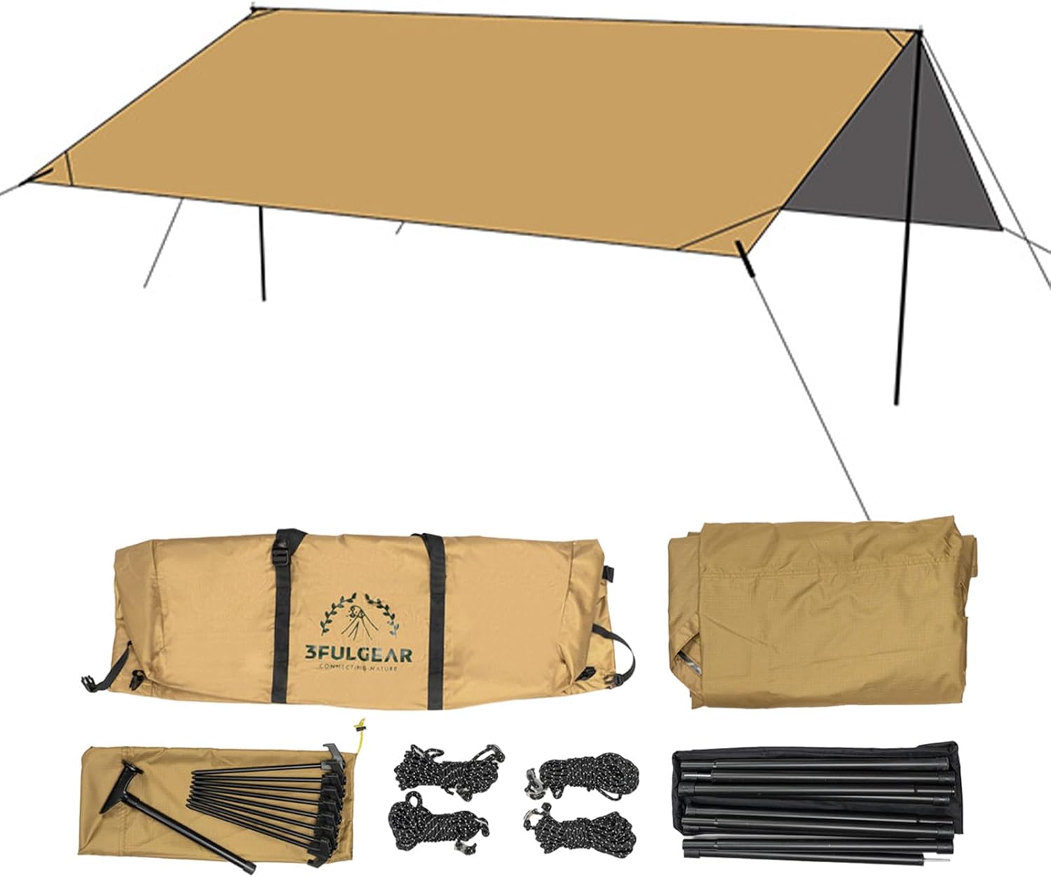 Camping Tarp, 19.7 x 18.4 ft Waterproof 210D Oxford Cloth Camping Canopy with Poles, Anti-UV UPF50+ Lightweight Tent Tarps Shelter Car Awning for Outdoor, Picnic, Hammock, Backpacking