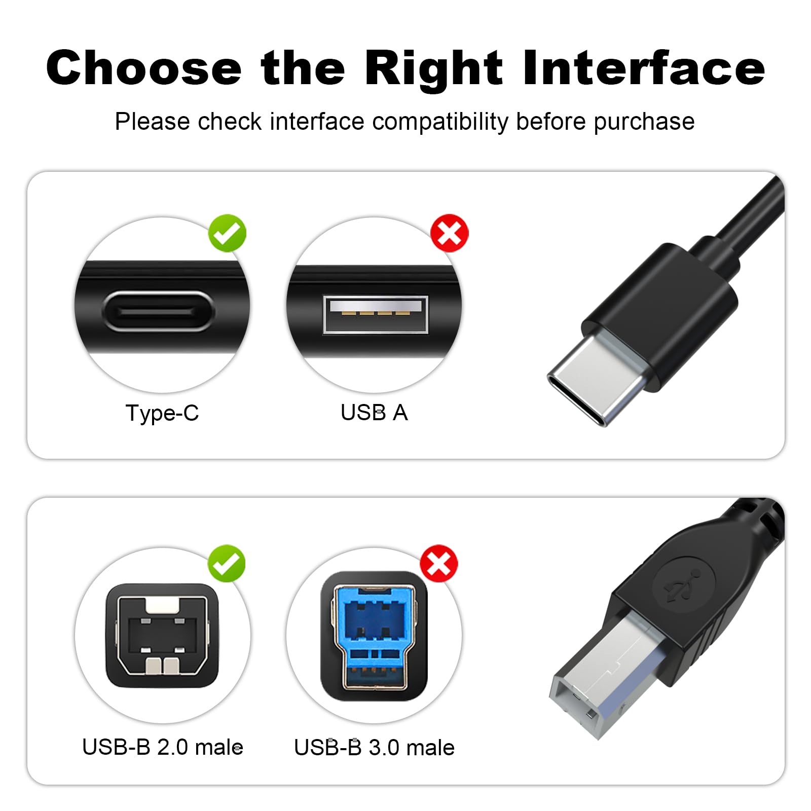 USB-Typ-C-auf-B-Kabel, Druckerkabel, kompatibel mit Epson EcoTank ET-2400, ET-2800, ET-2803, ET-2850, ET-4800, ET-15000, Workforce Pro WF-7840, WF-7820, WF-4830, WF-4820 für PC, MacBook (1,8 m