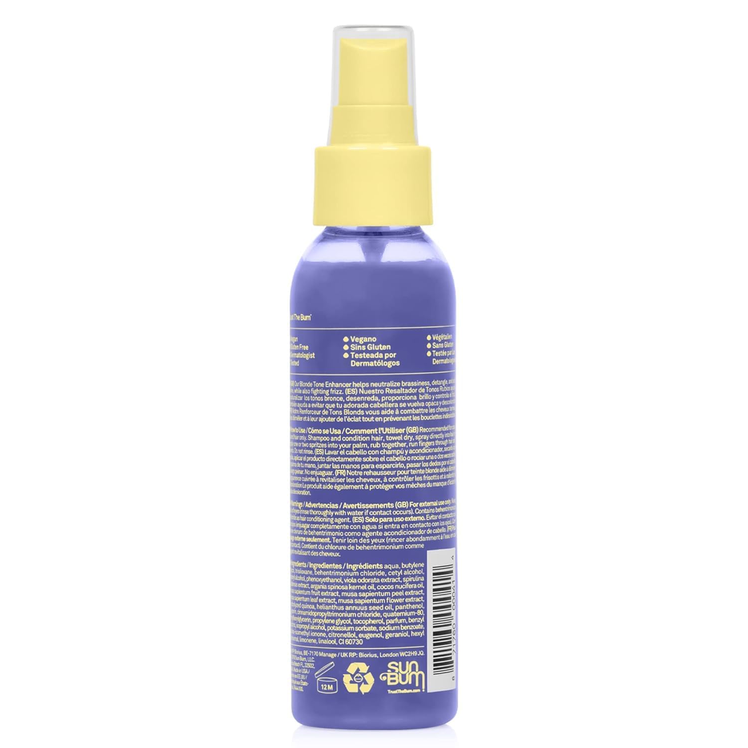 Sun Bum Blonde Tone Enhancer – Neutralisiert Gelbstich und verstärkt Farbe und Glanz von blondem Haar – Schützender Toner gegen UV-Strahlen – Ohne Parabene und ohne Tierversuche – 118 ml