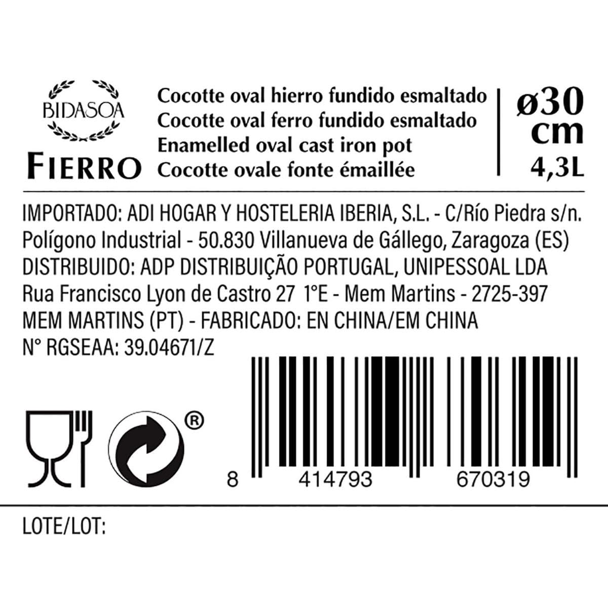 Bidasoa FERRO - Cocotte in ghisa rossa 30 cm - 4,3 L (7664010)