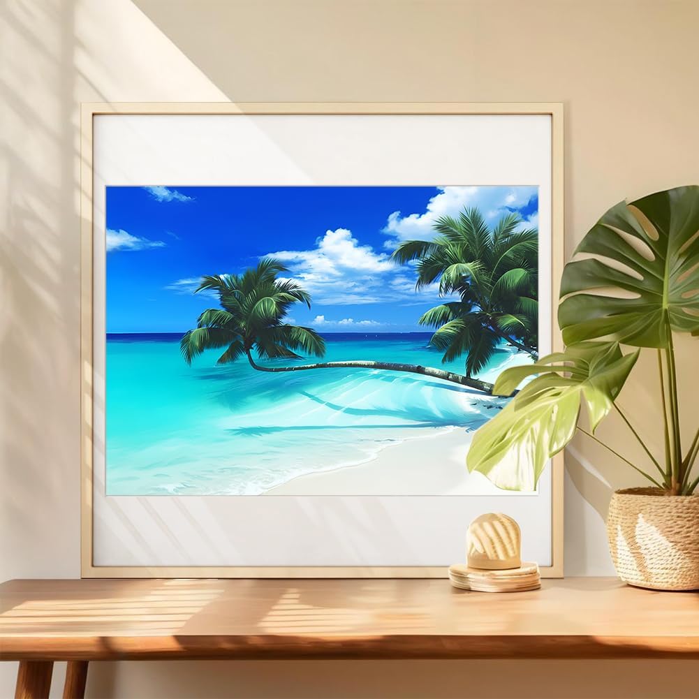 DIADAY Diamond Painting Kit, Palm Tree Diamond Art Kits for Adults Beginners, 5D Full Drill Round Gem Diamond Dot, DIY Adult Crafts Home Wall Decor Gift 16 x 12 Inches image 2