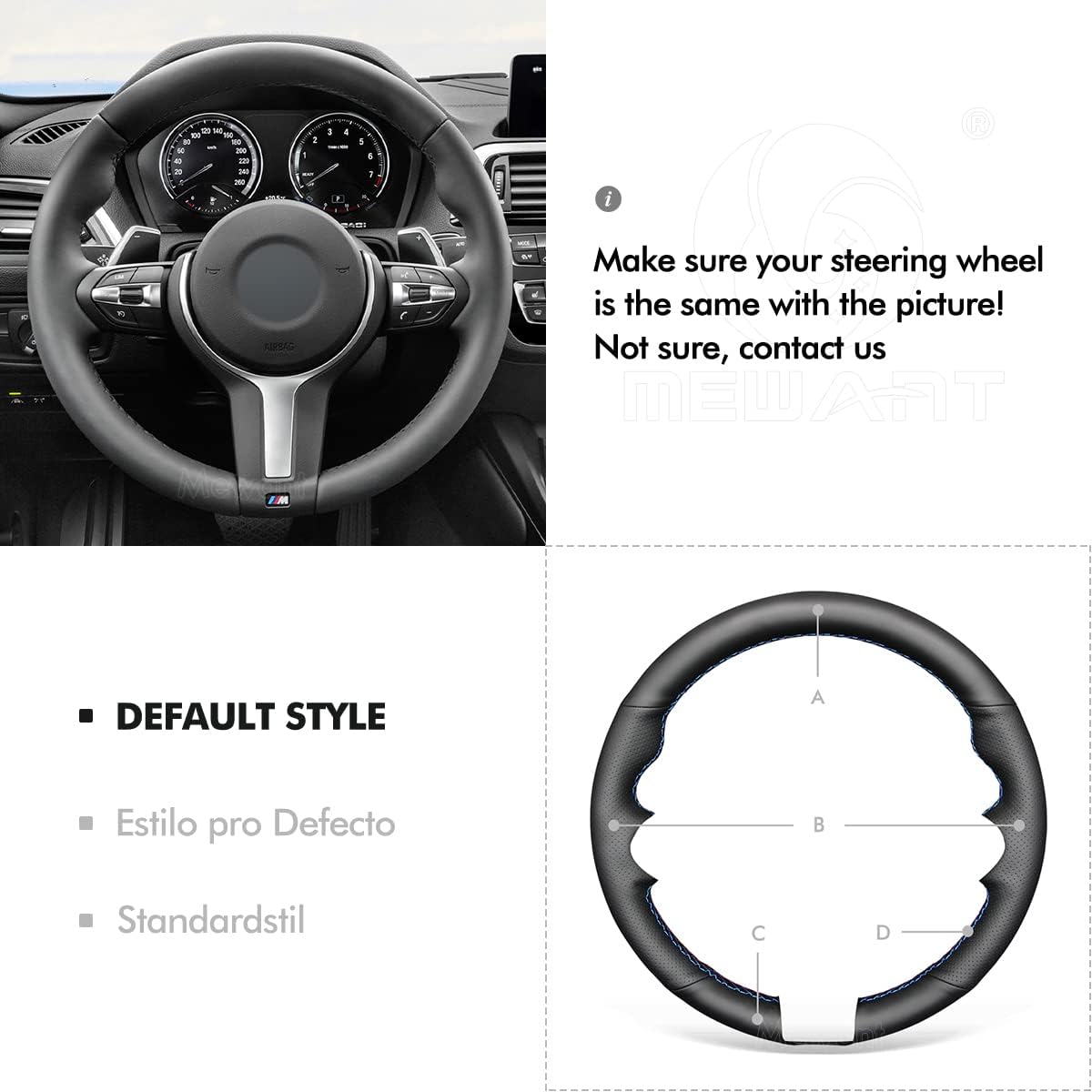 MEWANT Black Genuine Leather Steering Wheel Cover for BMW F30 M Sport F22 F23 F34 F32 F33 F10 F07 F12 F13 F15 X3 X4 X5