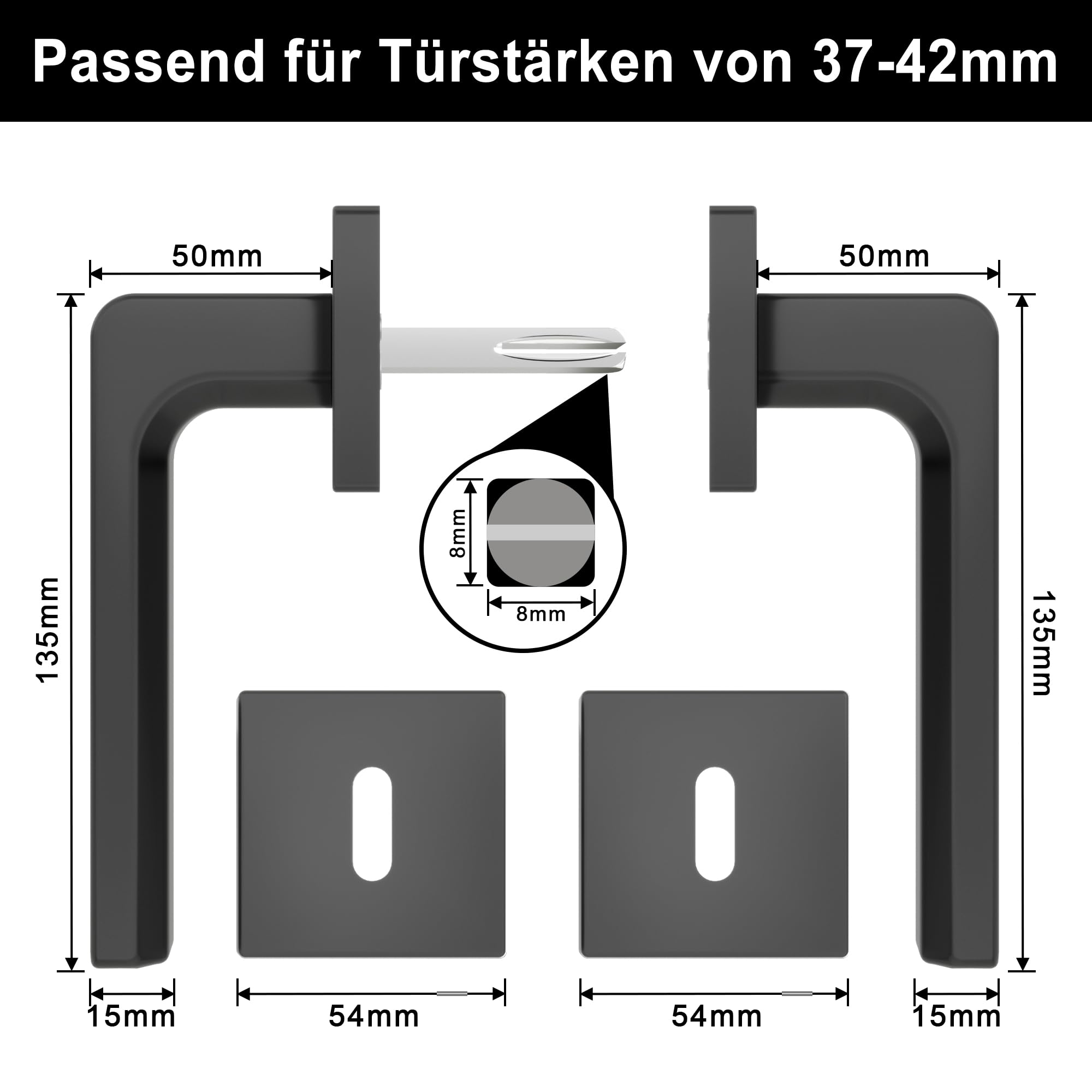 Türgriffe Innentüren Schwarz CUBE Türklinke Türbeschlag Drückergarnitur Zimmertür Garnitur BB-Buntbart Set 1er-Set Moderne Edelstahl 2 Türklinken & 2 Langschilder