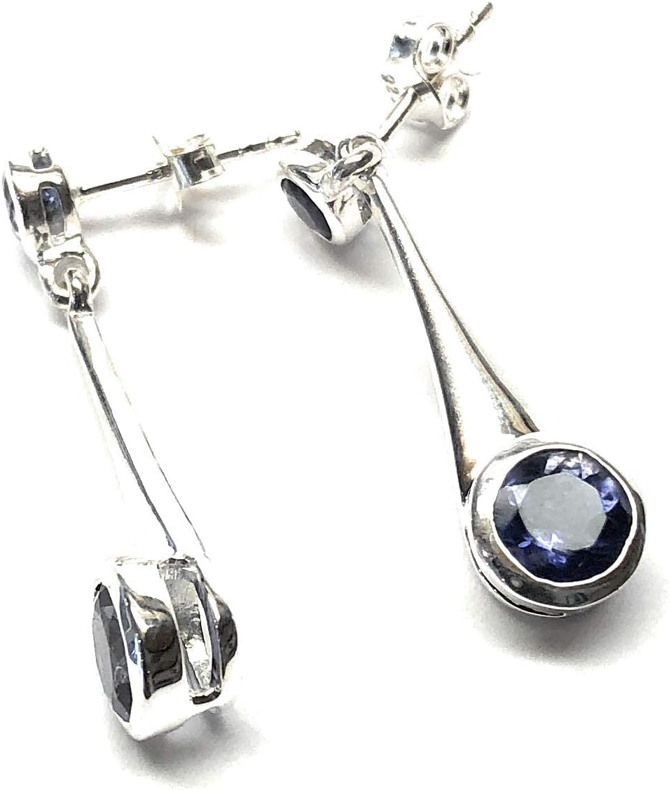Natural 4ct Iolite Water Sapphire 925 Solid Sterling Silver Earrings 35mm