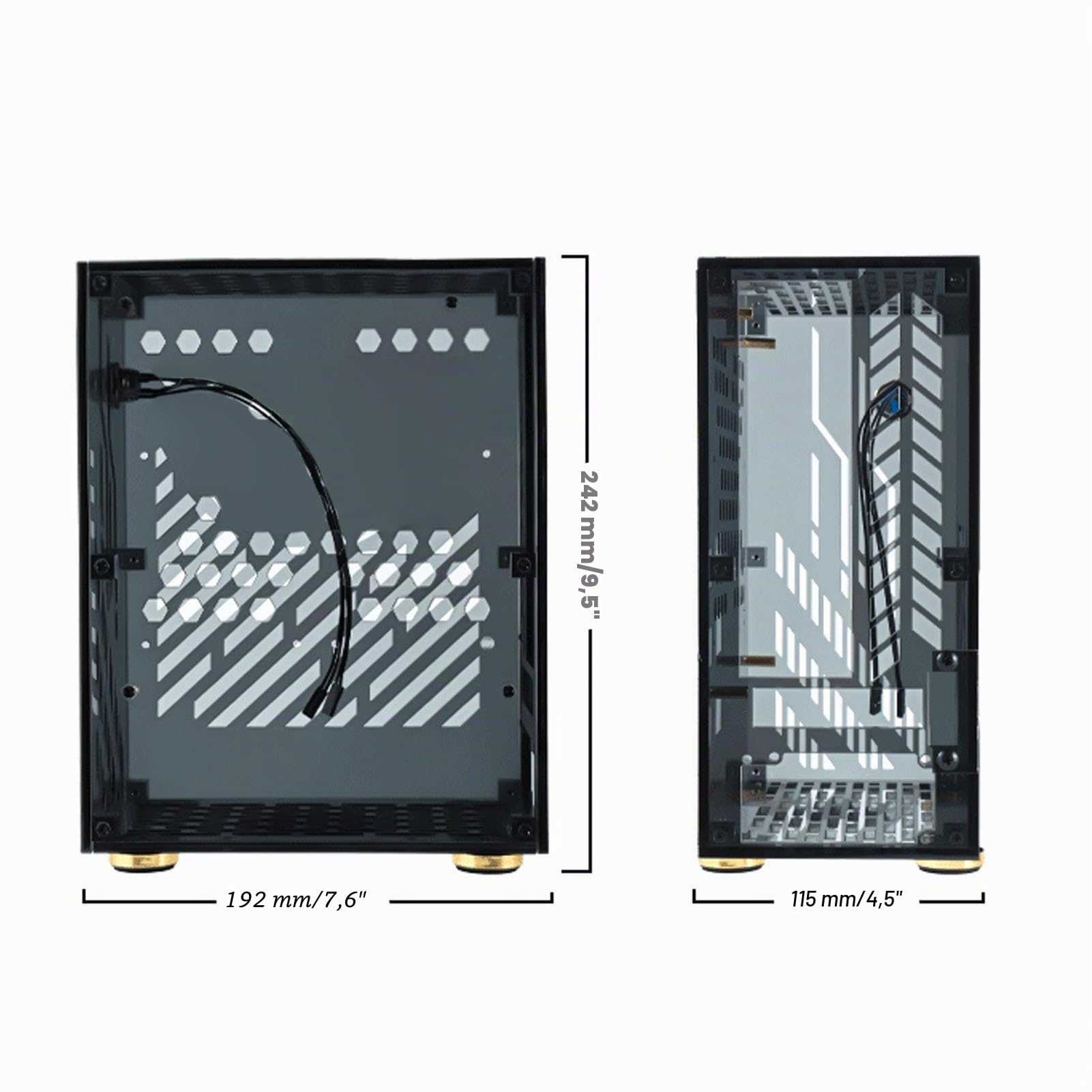 Elprico Funda Mini ITX, Almohadillas de Pie Acolchadas de Refrigeración de 4,3 L y 360 Grados, Torre Micro ATX, Funda Mini PC para SSD Flex 1U Power de 2,5 Pulgadas (Black)