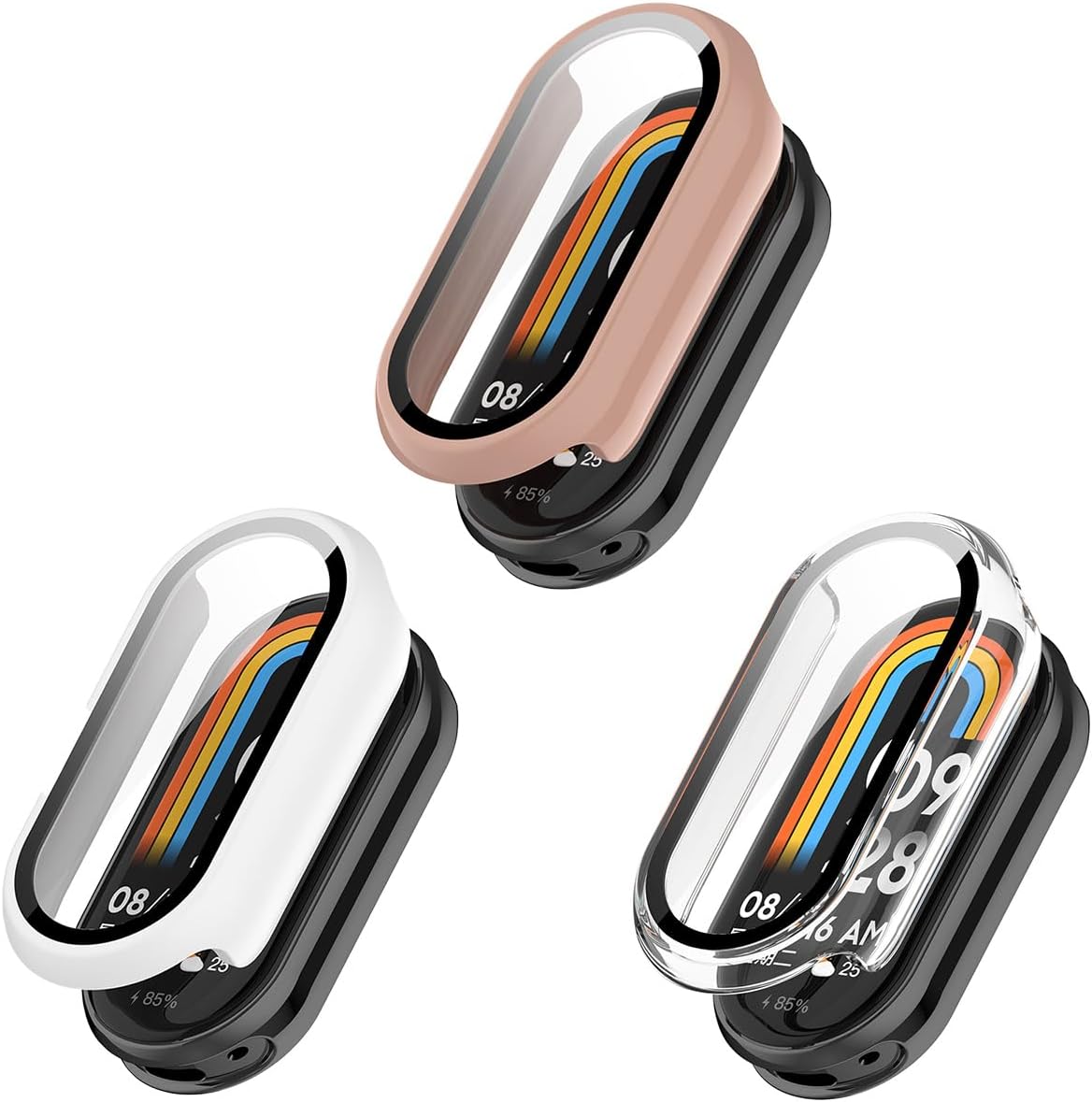 3-Packs Screen Protector Case for Mi band 8, Case Compatible with Mi band 8 (Pink+White+Transparent)