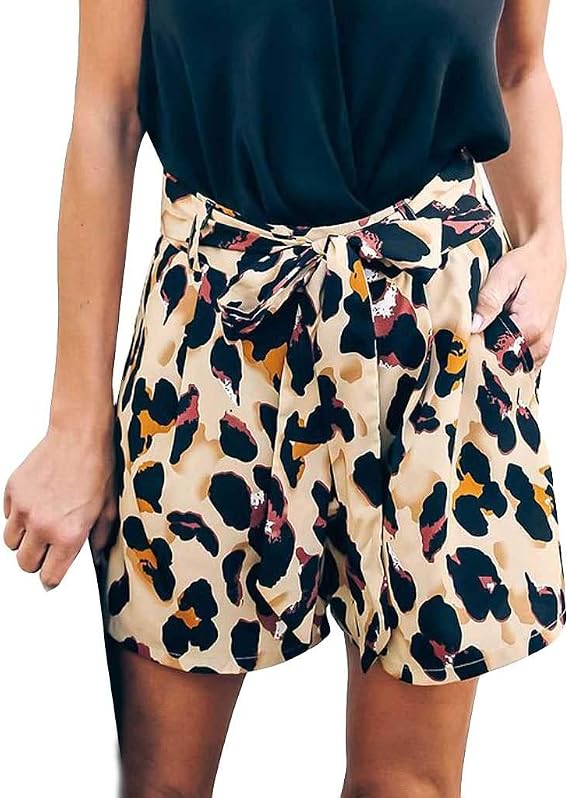 Dames Leopard Shorts Jambe Large Short Taille Haute Fédération Mode