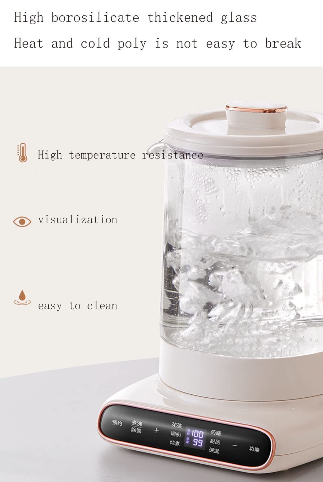 Hervidor eléctrico de cristal, Tetera De Flores Automática Multifunción Engrosada Olla Vidrio for El Hogar Silencio Agua Hirviendo A,1.5L