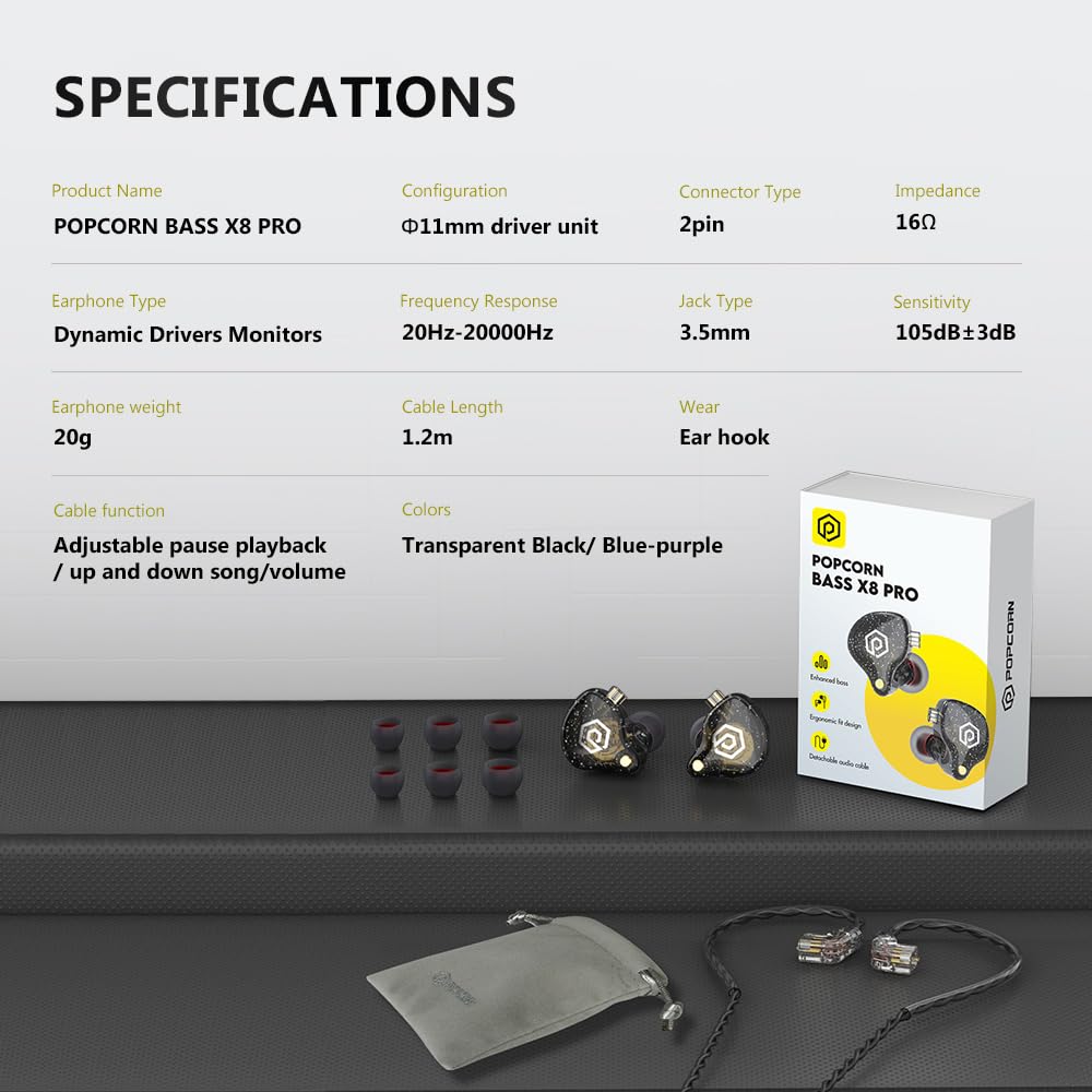 POPCORN Bass X8 Pro Typ C in Ear Monitore Kopfhörer Gaming Earbuds Kopfhörer Stereo mit Mikrofon (Lila)