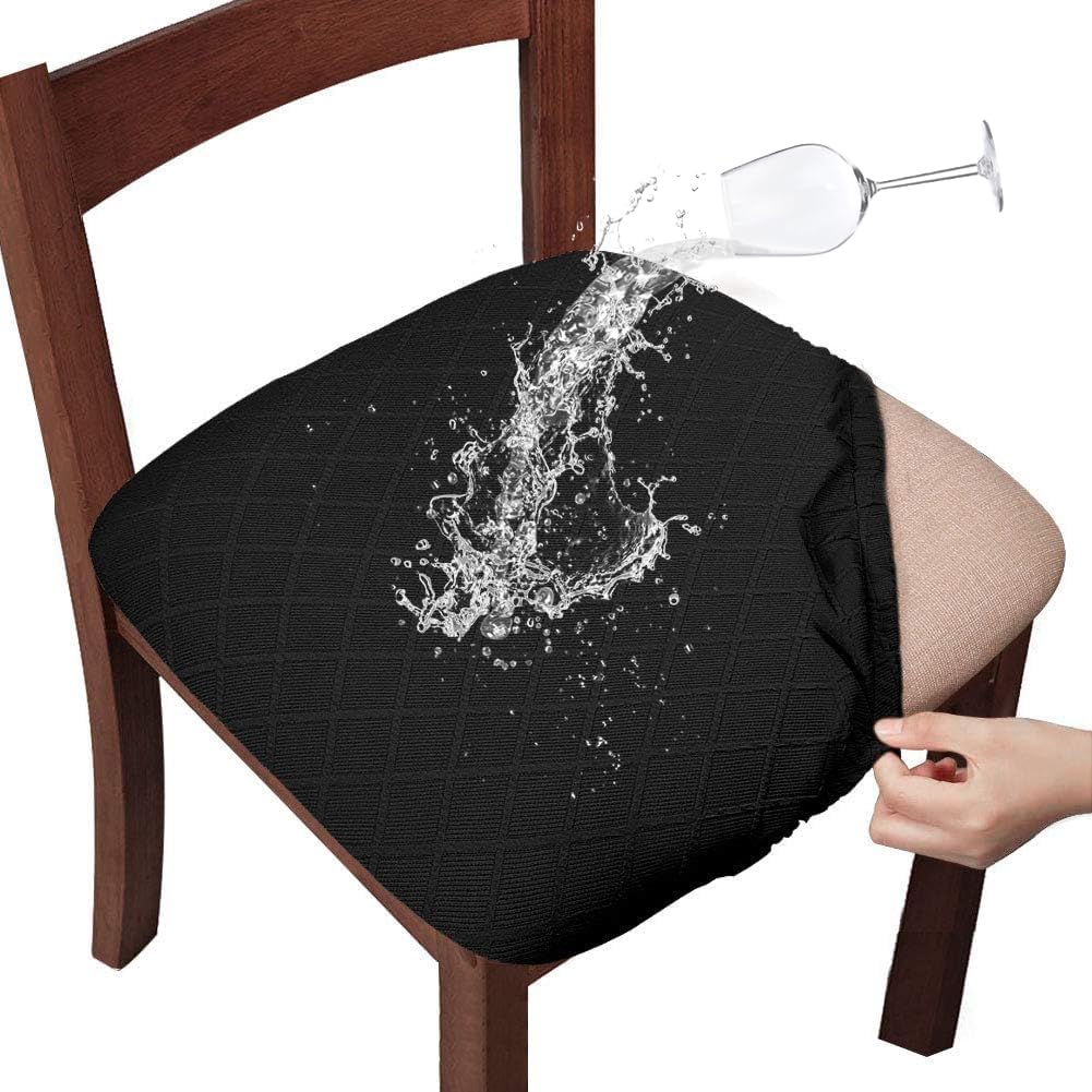 Gute Chair Seat Covers, Dining Room Chair Seat Covers with Ties, Stretch Jacquard Chair Covers Protectors for Dining Room Kitchen Chairs - 4 Pcs, Rhombic-Black Black 4Pack(Argyle)