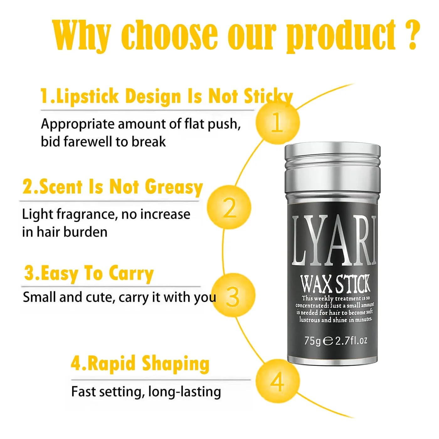 Hair Wax Stick, Hair-Styling Waxes, Nourishing Accessories - Slick Stick for Both Women & Kids, Gel Tamer for Flyaways, Bun Maker & Styling Cream, 2.7 Fl Oz