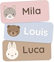 Vista 1 de Etiquetas de nombre personalizadas para niños (60) – Adhesivos personalizados impermeables y duraderos para ropa, guardería, oficina y suministros