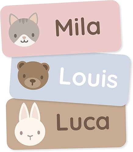 Etiquetas de nombre personalizadas para niños (60) – Adhesivos personalizados impermeables y duraderos para ropa, guardería, oficina y suministros