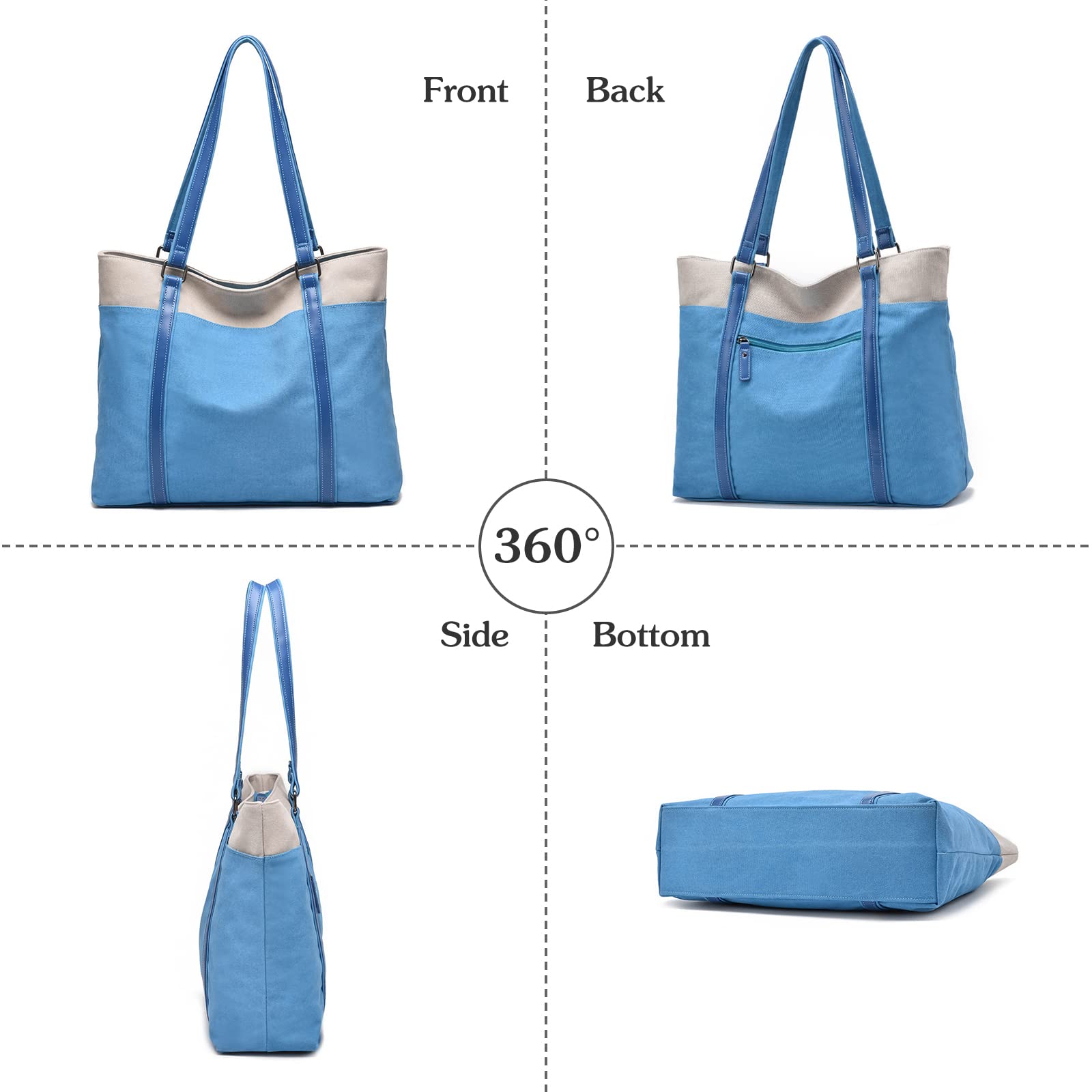 Mujer Bolsa de Hombro Grande Bolso Tote Casual Bolsos de Mano de Lona Señora Bolso Shopper para Escuela Trabajo Viaje Compras