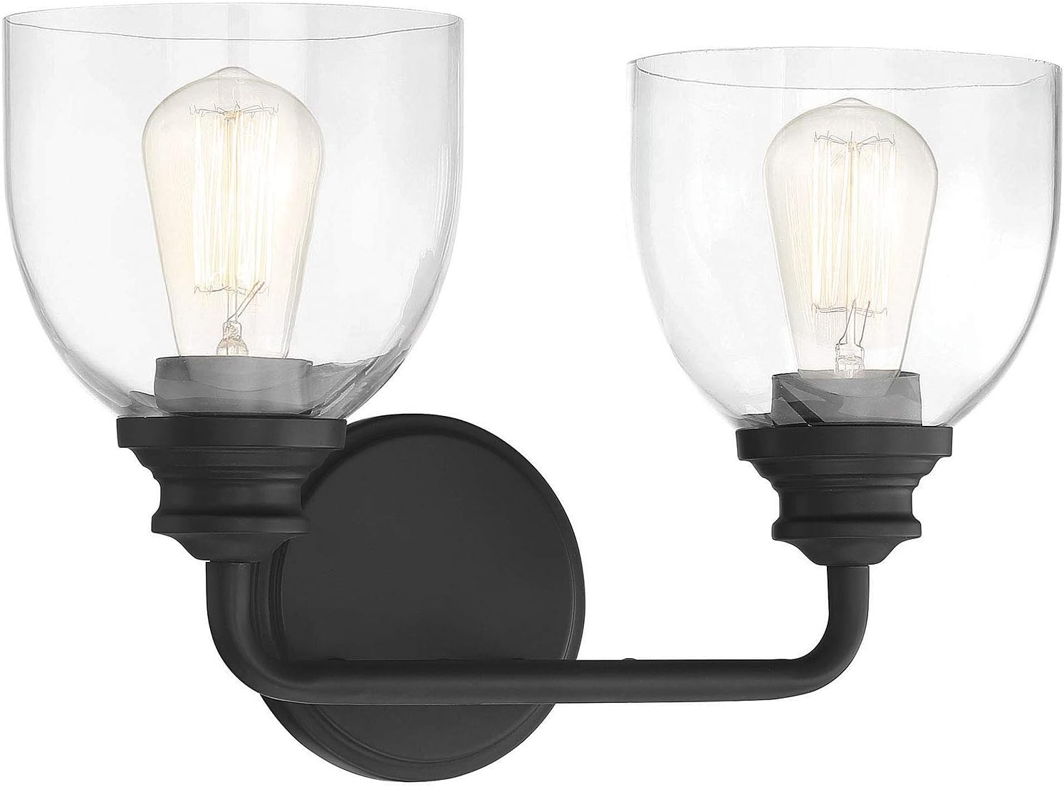 Savoy House 8-7205-2-BK Vale Modern Clear Glass Bathroom Vanity Wall Light, 2-Light 120 Total Watts, 10" H x 15" W, Black
