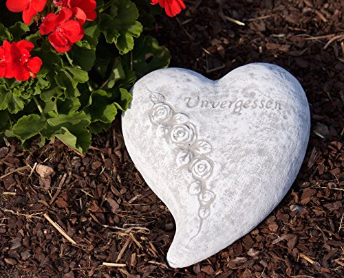 stoneandstyle Grabschmuck, Grabstein Herz Unvergessen, massiver Steinguss, frostfest bis -30°C