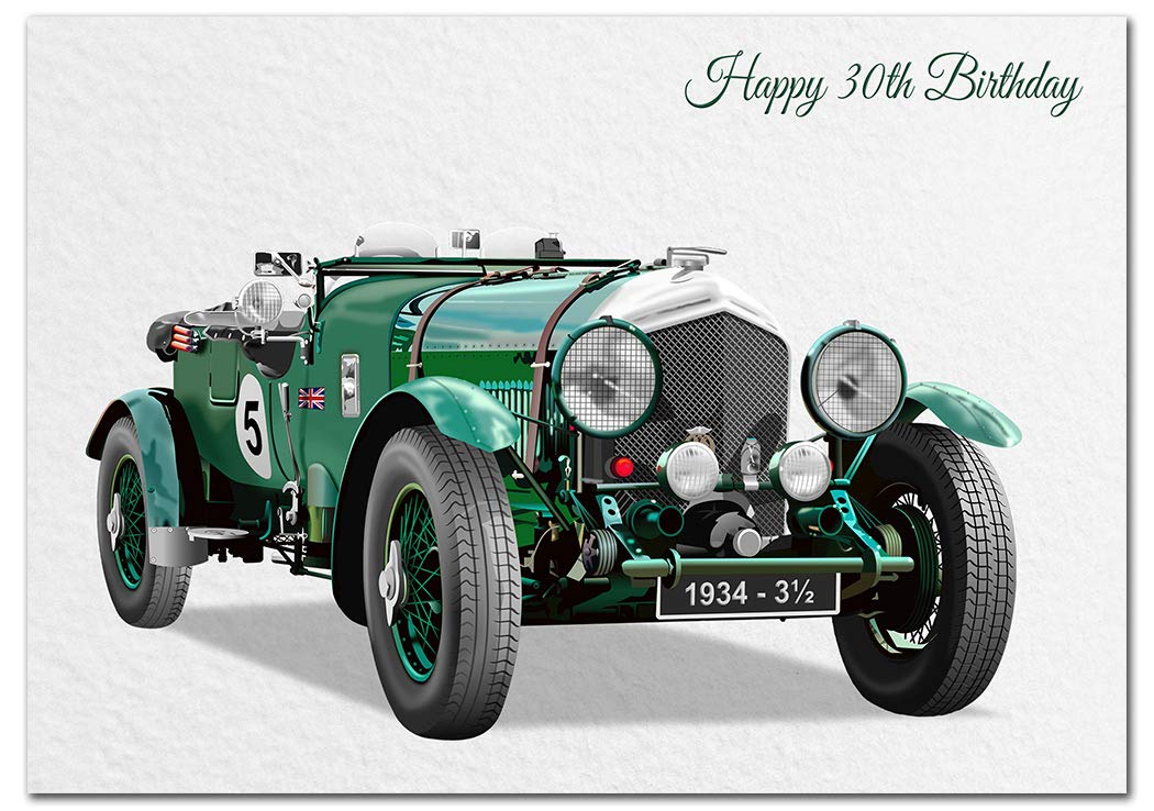 Extra Large 30th Birthday Card for Men - XL Big thick A4 size - Special Age Year - Cool 1934 Vintage Classic Car Art - Traditional Greeting Him Male - Huge Happy Wishes - UK Eco-Friendly — image 1