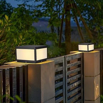 Pillar Lamp Post Light, Fence Deck Cap Light Lantern Column Lamp for Flat Surface Patio Garden Decoration with IP55 Waterproof E26 LED Bulb (Electric Powered)