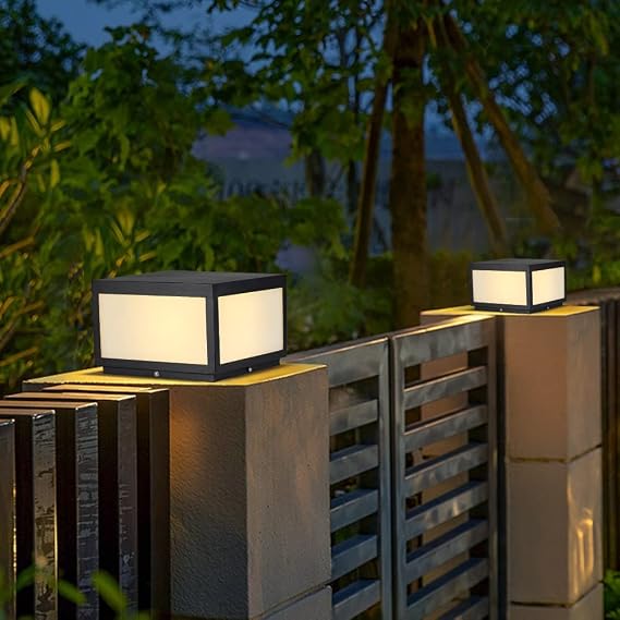 Pillar Lamp Post Light, Fence Deck Cap Light Lantern Column Lamp for Flat Surface Patio Garden Decoration with IP55 Waterproof E26 LED Bulb (Electric Powered)