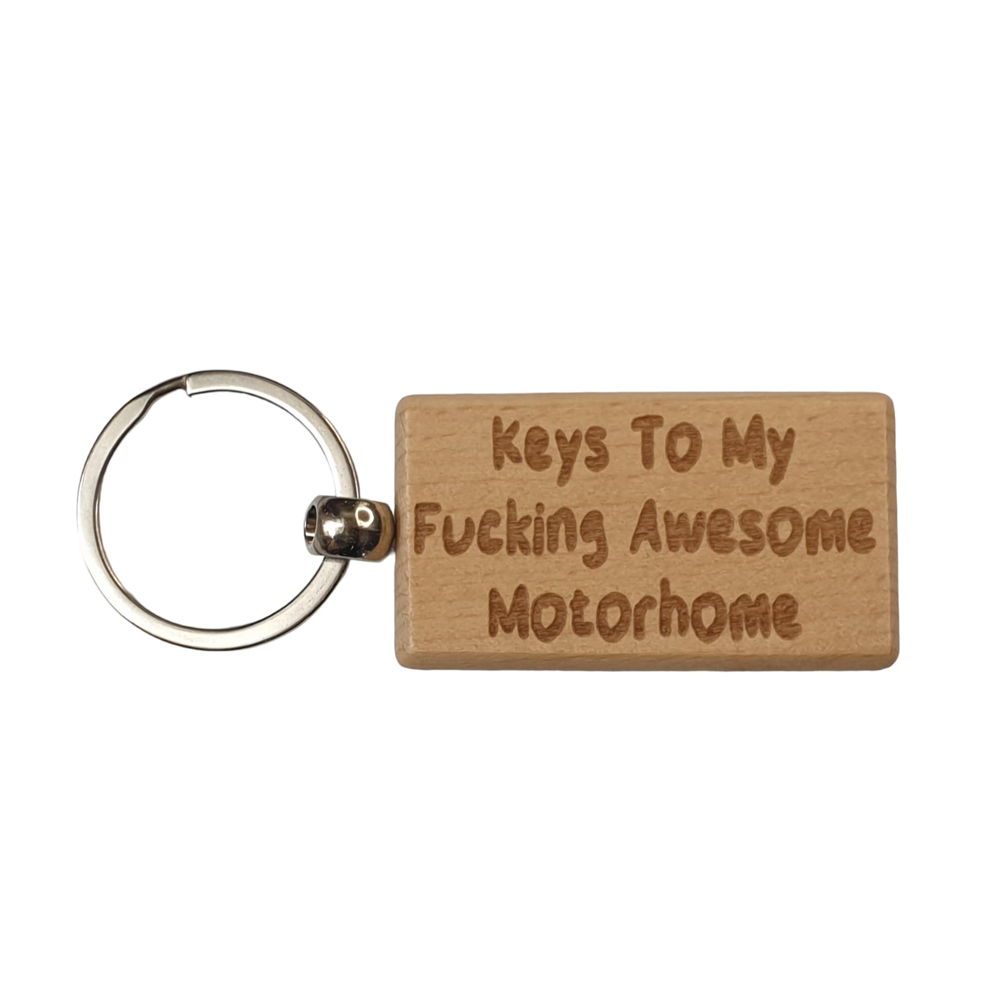 Decalarama Brown Motorhome Keyring Gift - Keys To My Fucking Awesome Motorhome - Nice Cute Engraved Wooden Key Fob Novelty Custom Present