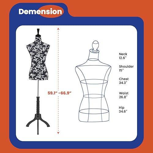 Miniatura 3 de Maniquí femenino de 59 a 67 pulgadas, maniquí de costura de torso con forma de maniquí de cuerpo de vestido ajustable con soporte, base de madera