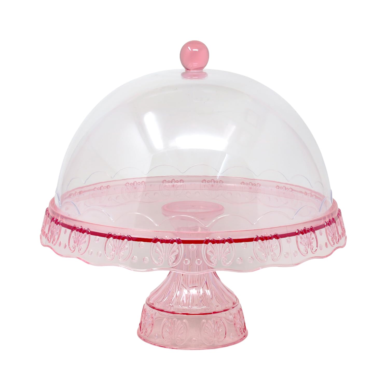UNIQUE HOME LIVING UHL Clear Cake Stand with Dome Lid 29cm Acrylic Cake Display Stand with Dome Cover for Weddings Birthdays Party Afternoon Tea, Muffins Cupcakes Desserts Display Pedestal, Pink