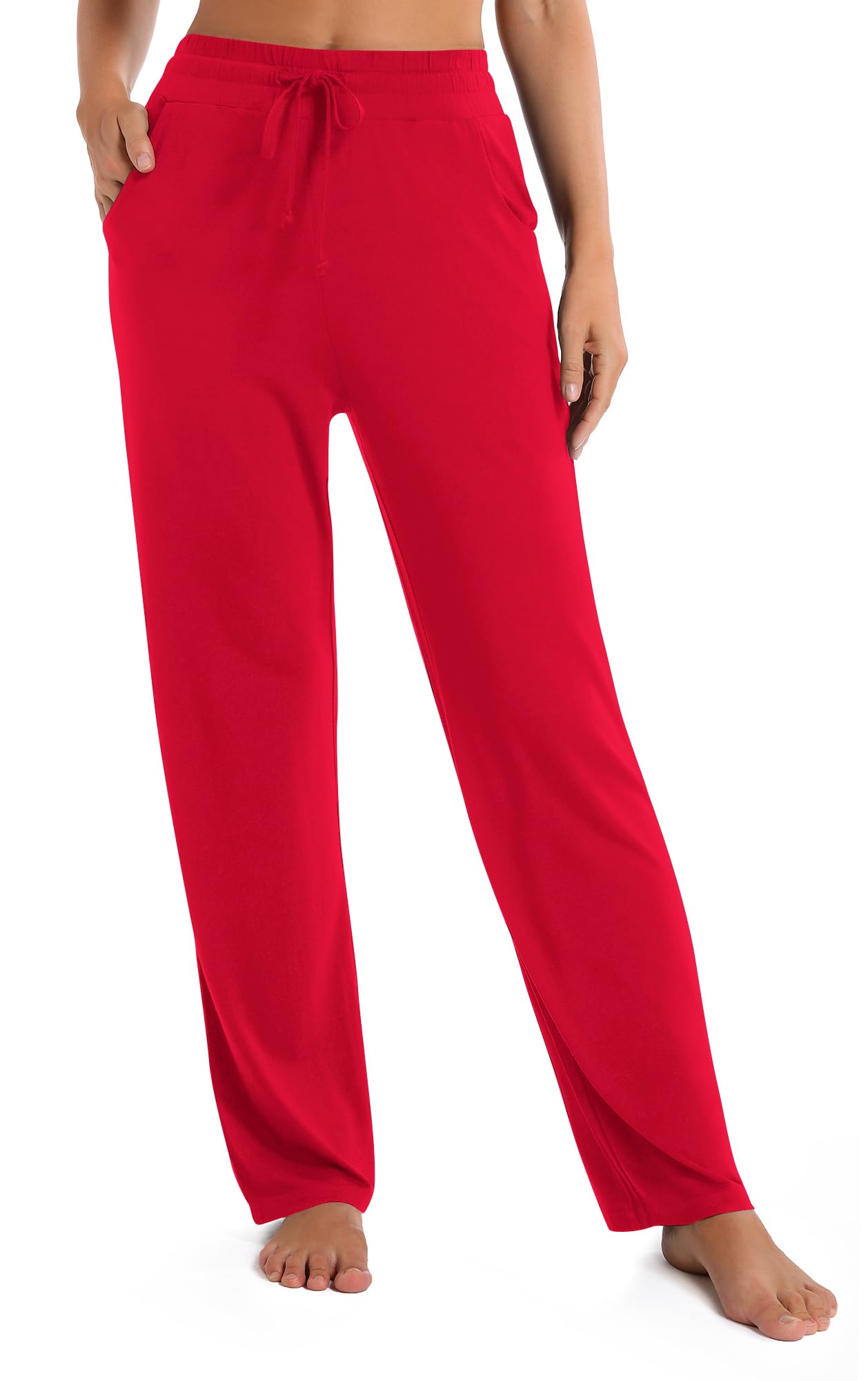 Urban CoCo Womens Straight Leg Long Pants Elastic High Waist Drawstring Casual Trousers with Pockets