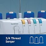 Brother Serger, 1034D, Machine de verrouillage du cadre en métal lourd, 1,300 Poitrines par minute, Trappe amovible, 3 Pieds accessoires inclus, Blanc 1, Alimentation différentielle, Threading codé par couleur, comprend Std, Blindstitch et les pieds de collecte