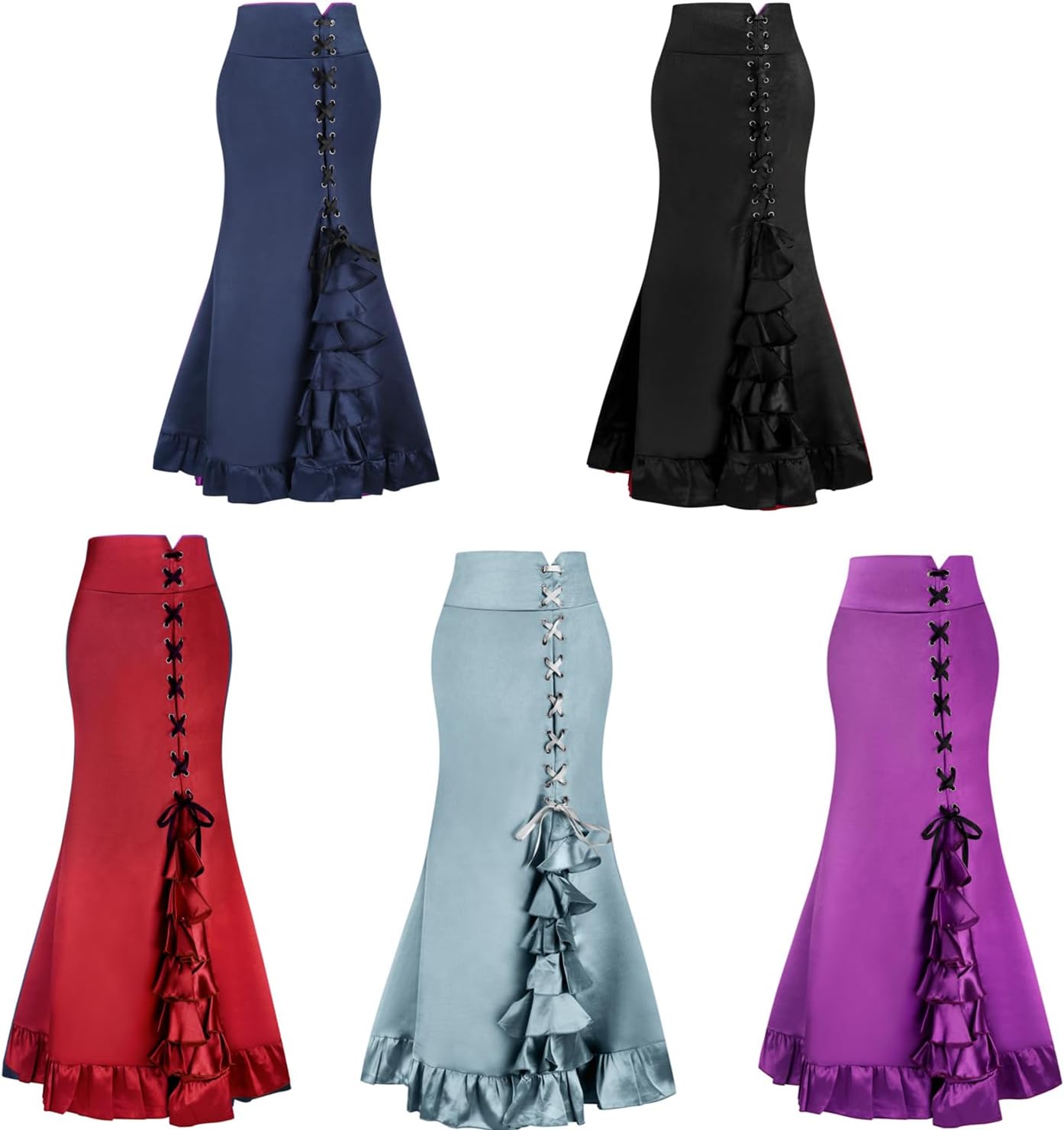 Women's Victorian Skirt, Ruffled Renaissance Vintage Steampunk Skirt, Fishtail Mermaid Maxi Skirt