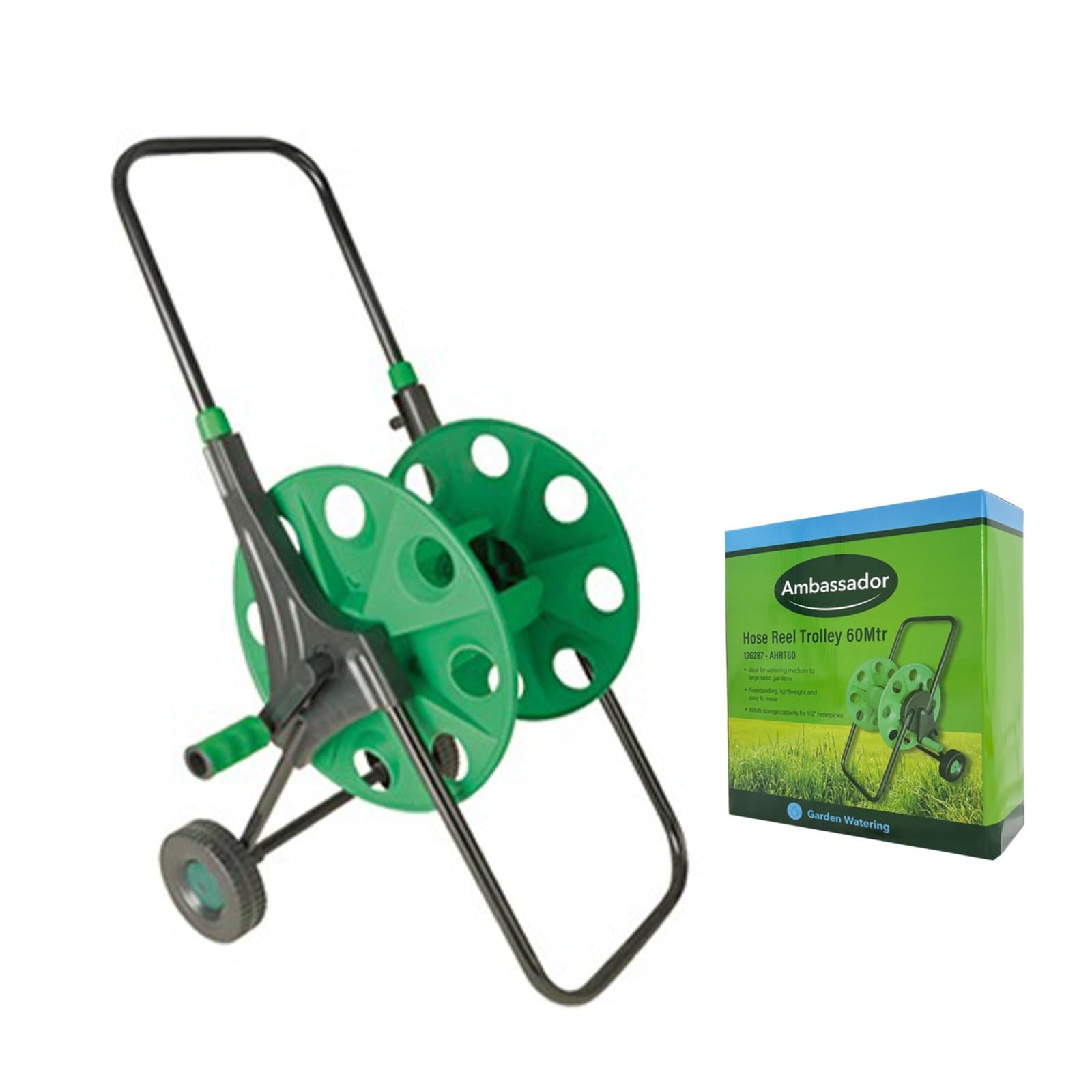 Ambassador Hose Reel Trolley, Easy Watering, Durable, Pipe Organizer, Ergonomic Handle, Rust Resistant, Ideal for Lawn Watering, Plant Care, Car Washing & Agricultural Irrigation
