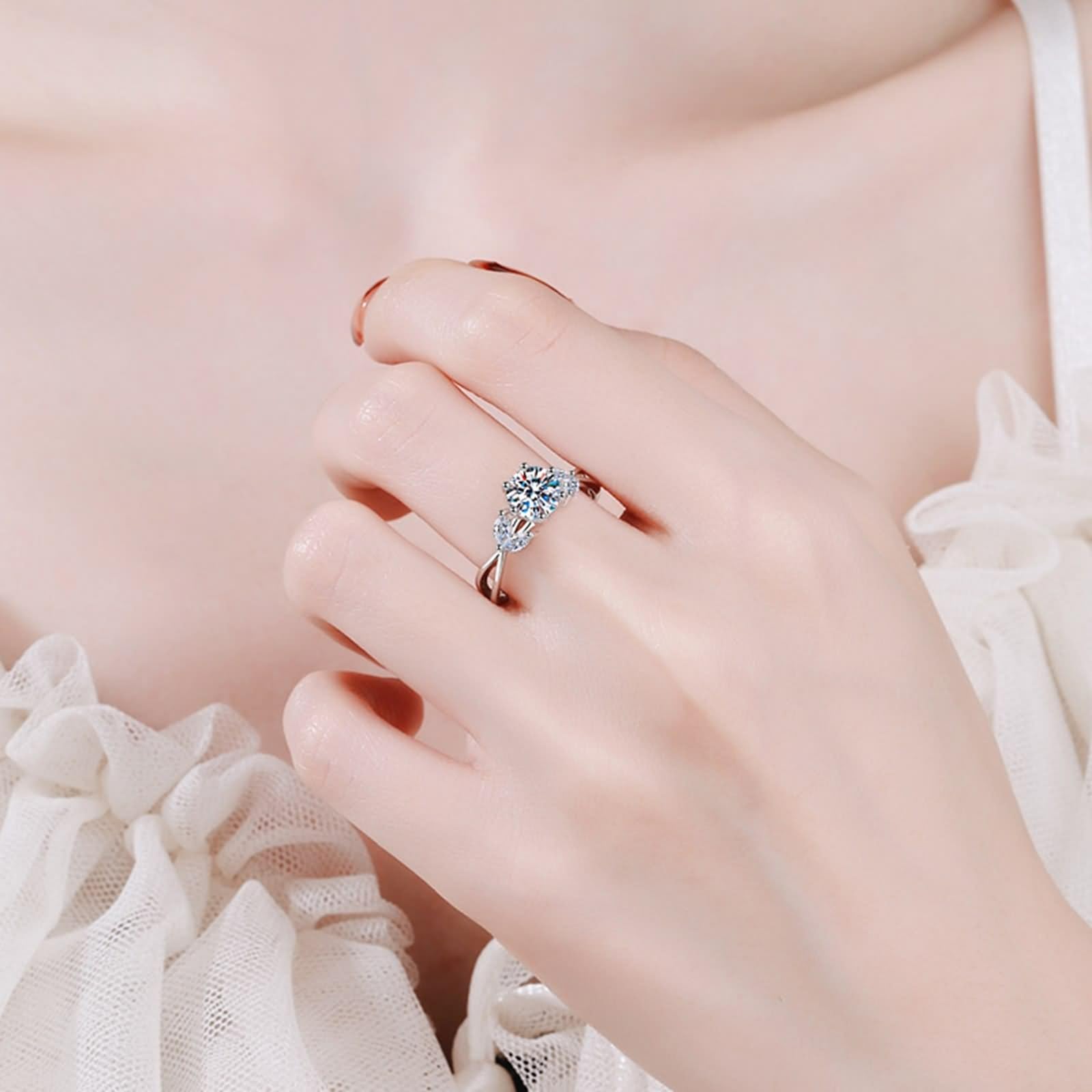 Anillo de dedo para mujer, oro blanco, 925, redondo, flor, regalo para mujer o novia