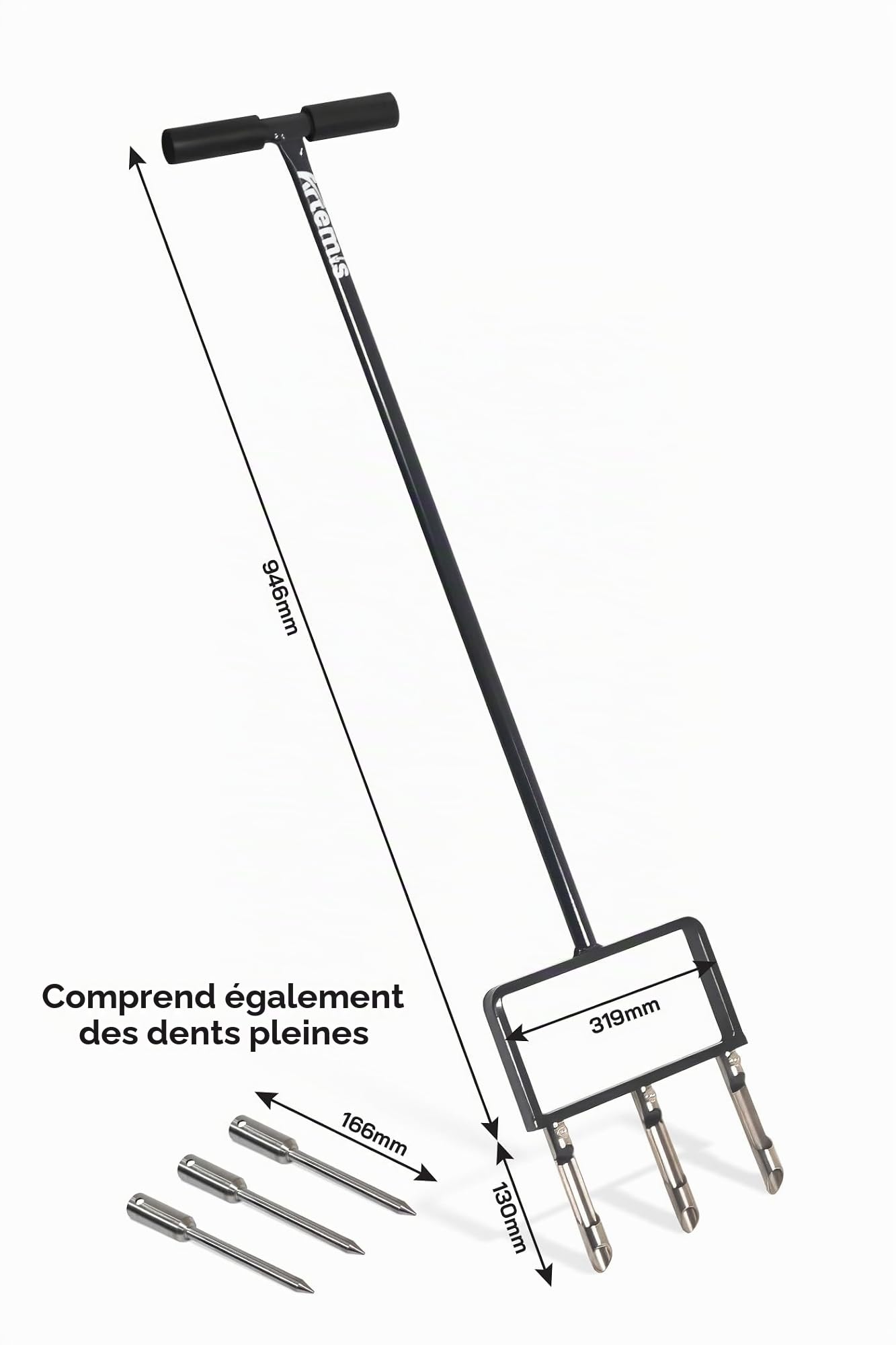 ARTEMIS Aérateur de pelouse avec dents creuses et solides remplaçables en acier inoxydable