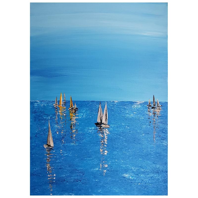 Paysage abstrait peinture à l'huile moderne bleu marine tableau salon sans cadre 90x90