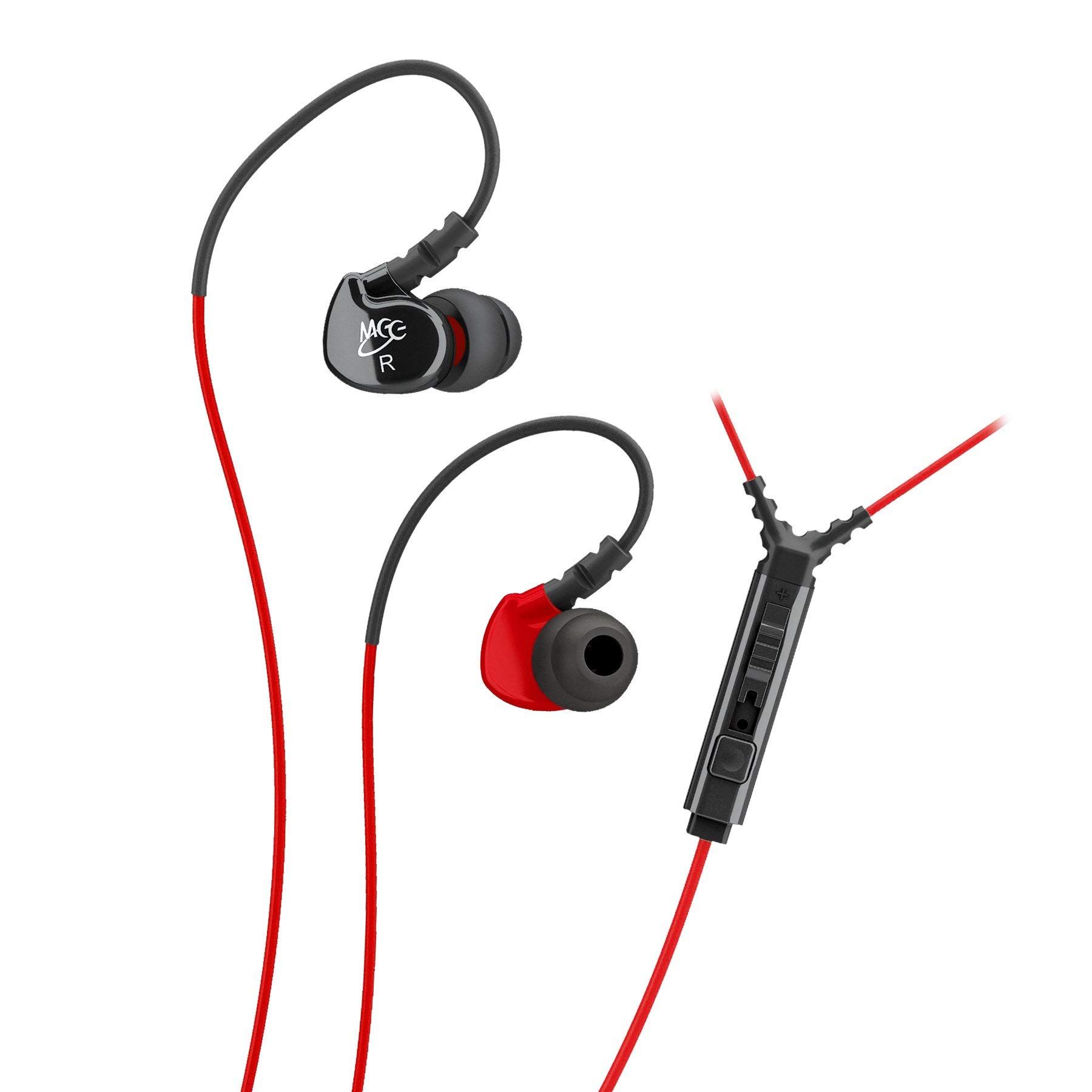 MEE audio Sport-Fi S6P Memory Wire In-Ear Headphones with Microphone, Remote, Volume Control, and Sports Armband (Red/Black)
