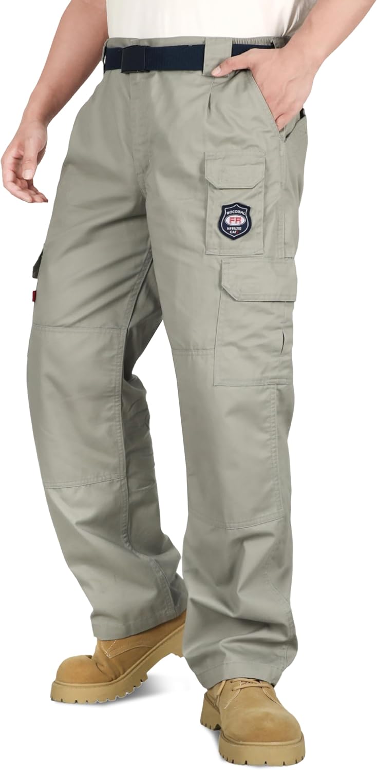 BOCOMAL Men's FR Cargo Pants Flame Resistant Pants Midweight 7.5oz (7 Pockets) Multi-Pockets FR Pants