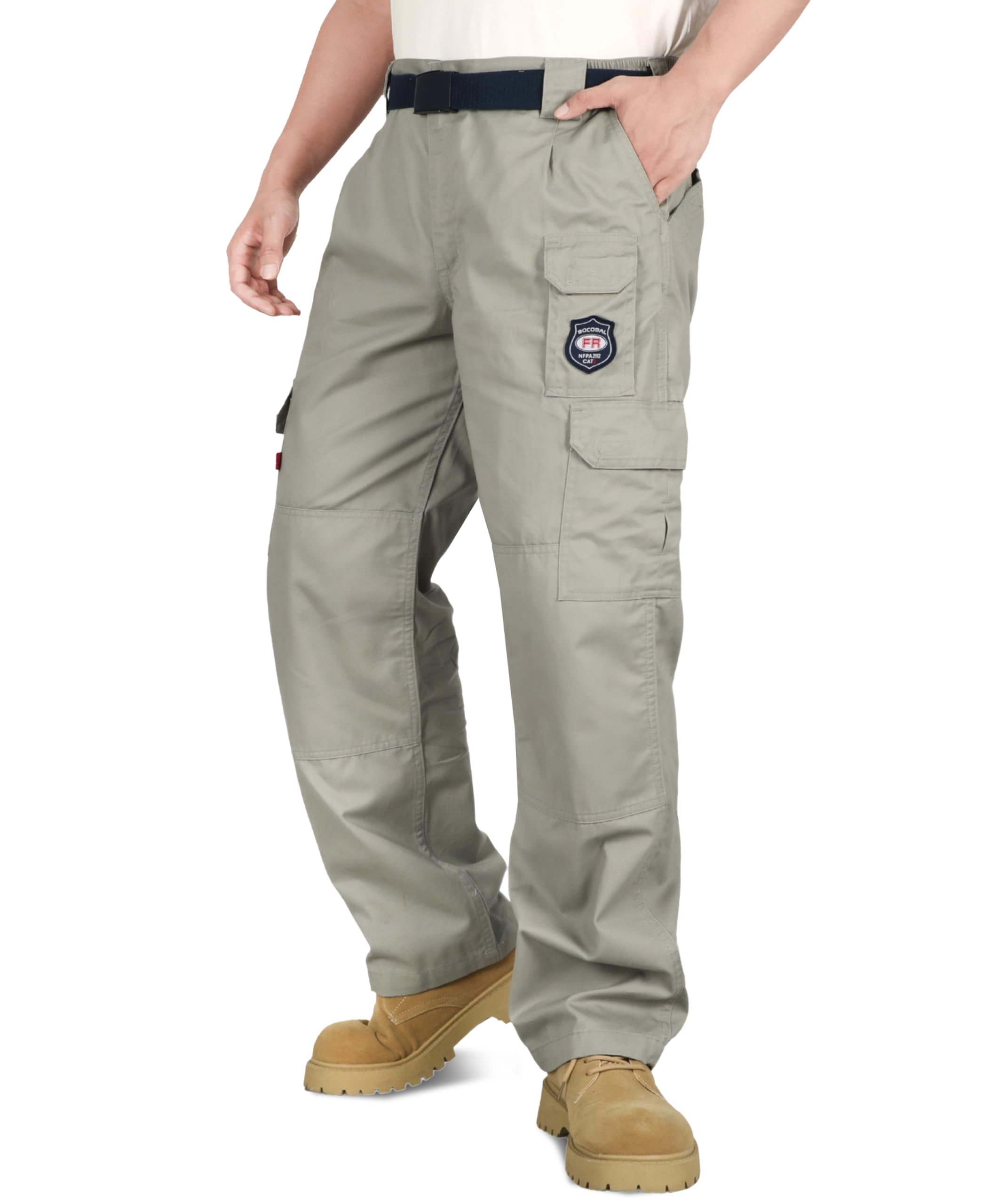 BOCOMAL Men's FR Cargo Pants Flame Resistant Pants Midweight 7.5oz (7 Pockets) Multi-Pockets FR Pants