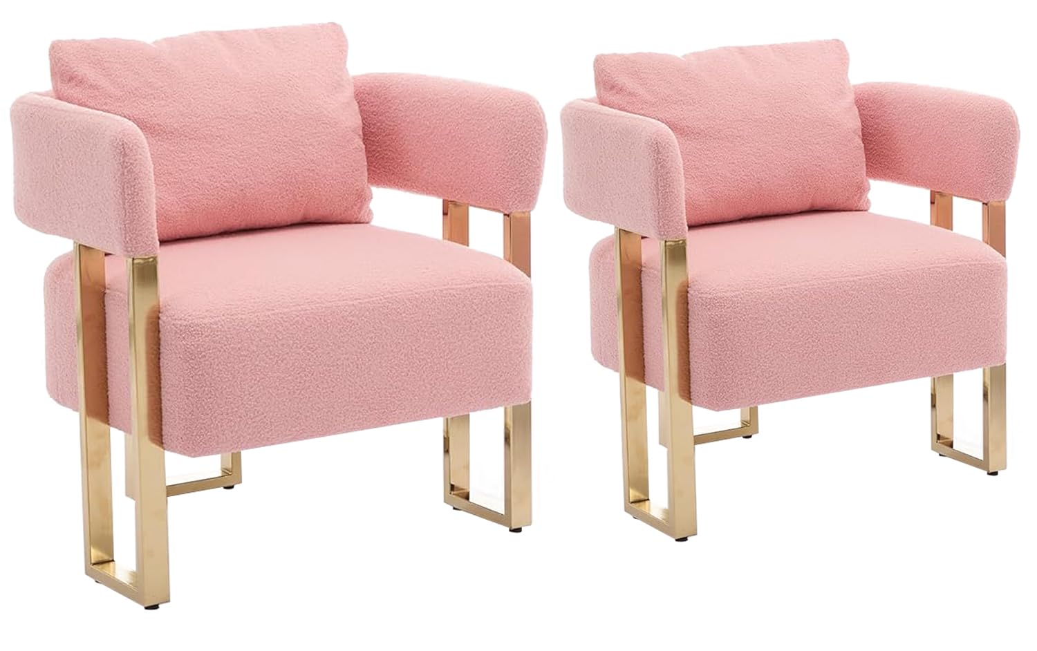 YITAI Modern Accent Chairs no Wheels, Living Room Side Chairs Set of 2 with Golden Metal Legs, Barrel Soft Teddyt Upholstered Reading Armchairs for