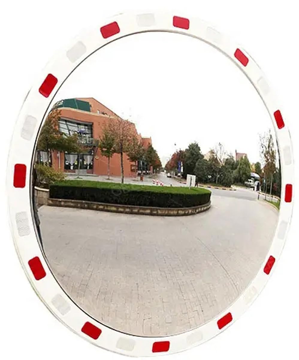 Espejo de seguridad convexo con poste telescópico y luz LED, espejo de esquina acrílico de alta durabilidad para estacionamiento, almacén, seguridad de oficina, 80 cm