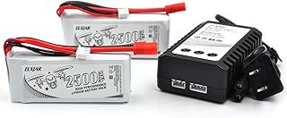(2-Pack) 7.4V 2500mAh LiPo Battery with Banana Connector and B3 Charger Replacement for Vivitar DRC446 Drone, Syma X8C X8W X8G, HQ899, Promark P70, Holy Stone HS400 HS300 Quadcopter