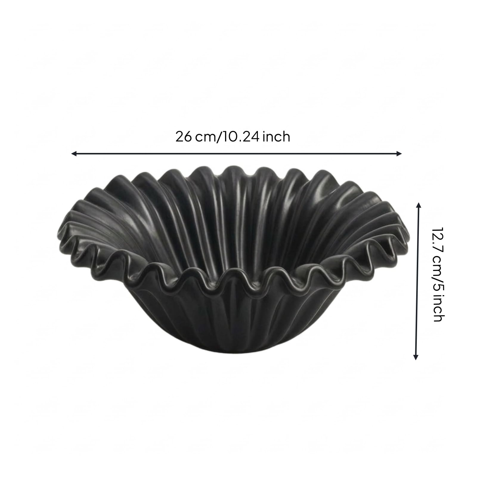 perfk Tazón Industrial para Frutas en Cerámica Diseño Ondulado con Pedestal Decoración Funcional y Práctica Adecuado para Recibidor y Oficina, Negro, 26 12.7cm