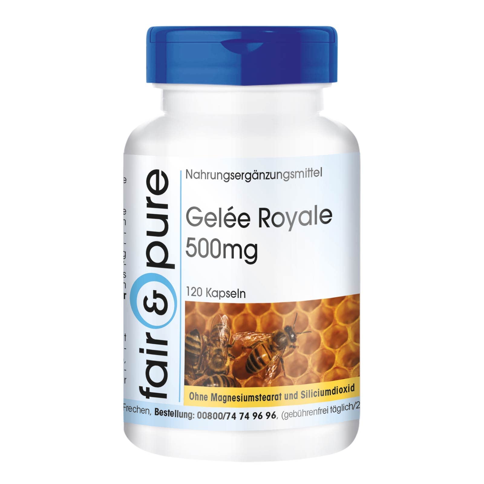 Fair & Pure Gelée Royale 500 mg, 120 Kapseln, schluckfreundlich, gefriergetrocknet, Nahrungsergänzungsmittel ohne Magnesiumstearat, in Deutschland hergestellt