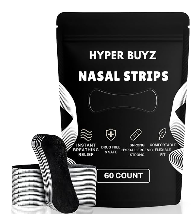 60 Pieces Nasal Strips for Snoring and Sleeping Nose Strips for Breathing Anti Snoring Solution Comfortable Fit for