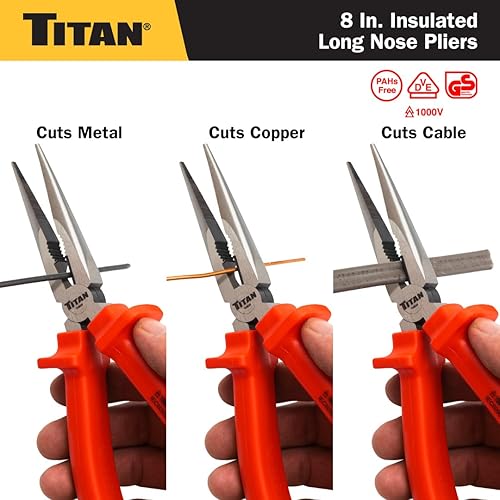 Miniatura 6 de Titan 73338 Alicates de punta larga aislados VDE de 8 pulgadas