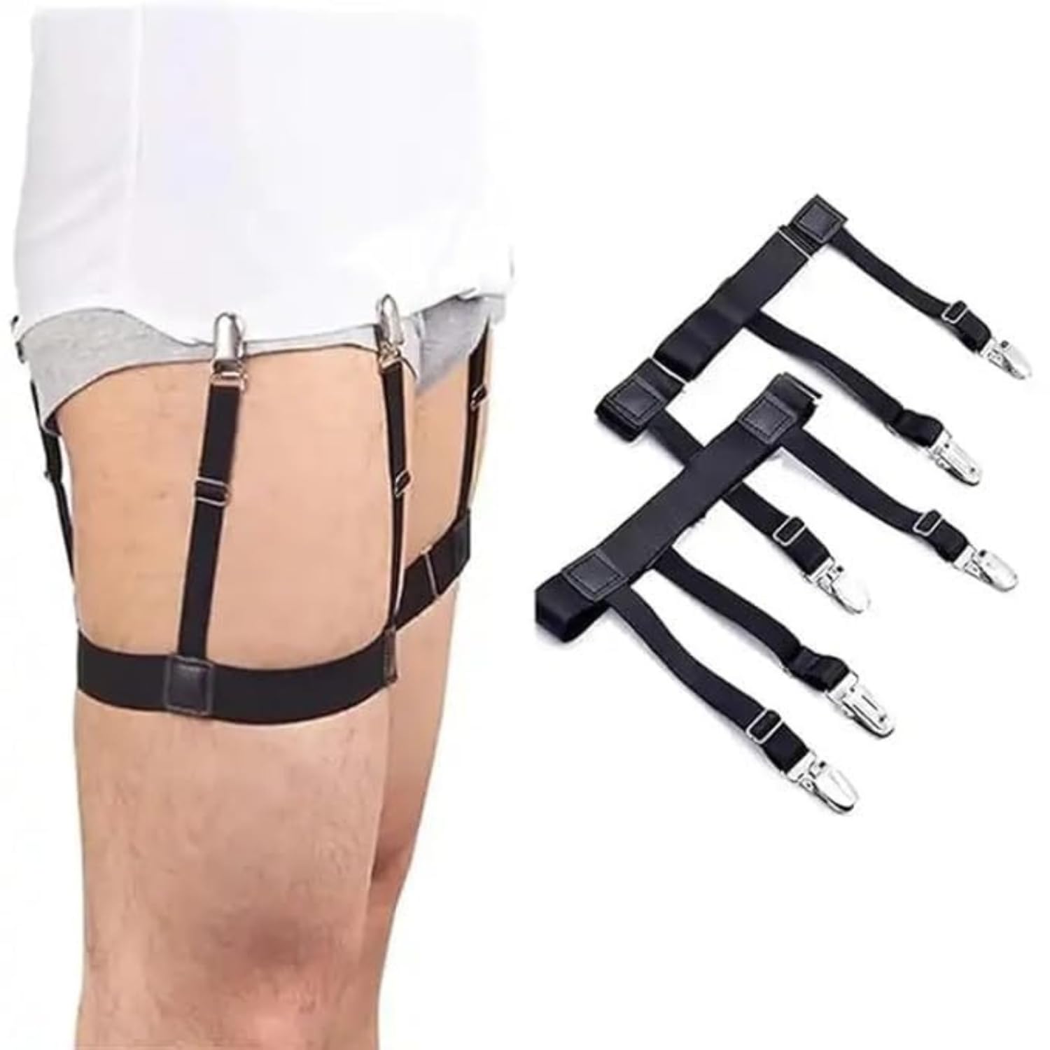 Men's Shirt Holder | Adjustable Elastic Shirt Garter Non Slip Locking Clamps Shirt Stay for Men Women Shirt Stay Belt, Shirt Stay Suspender, Dress Shirt Stays, Shirt Stay Clips – Black-image-12