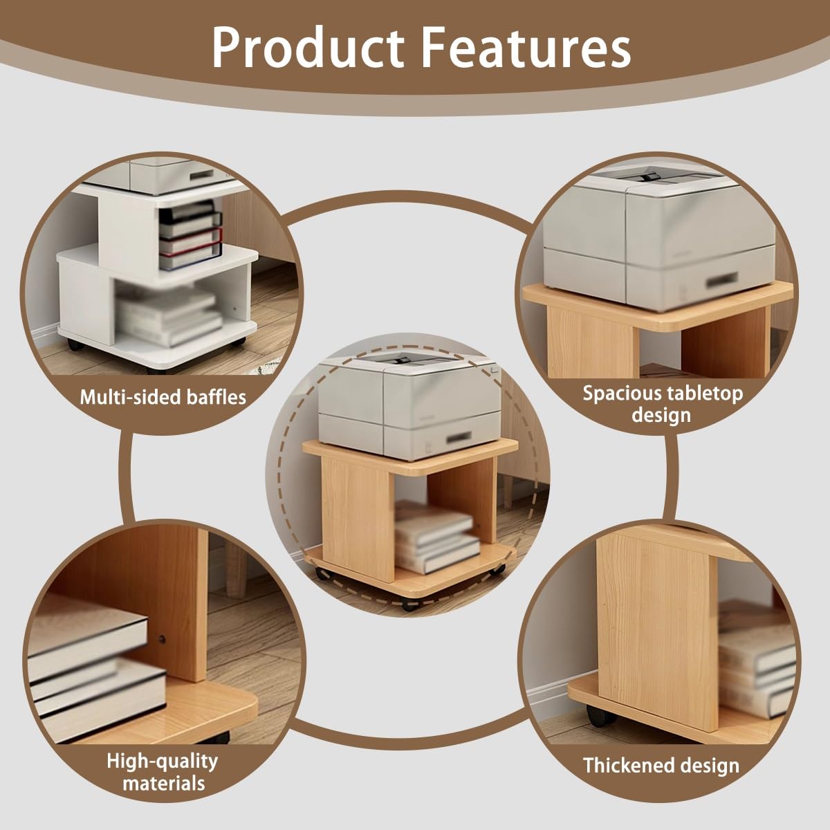 Soporte para impresora debajo del escritorio con gabinete de impresora Der & Shelf le con ruedas con freno para fax, impresora 3D, escáner, fácil montaje (blanco, 15.7 x 15.7 pulgadas)