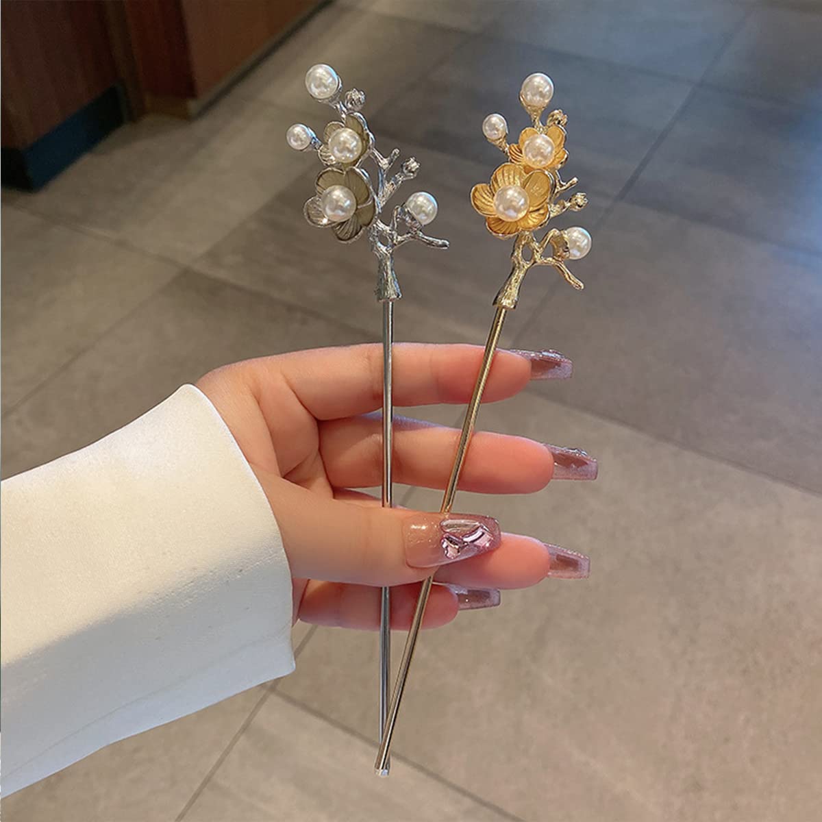 baguette pour cheveux, Baguettes à cheveux, épingle à cheveux à pompon vintage, épingle à cheveux en forme de U, épingles à cheveux de fixation de chignon, bâtons de cheveux de fleurs, accessoires en